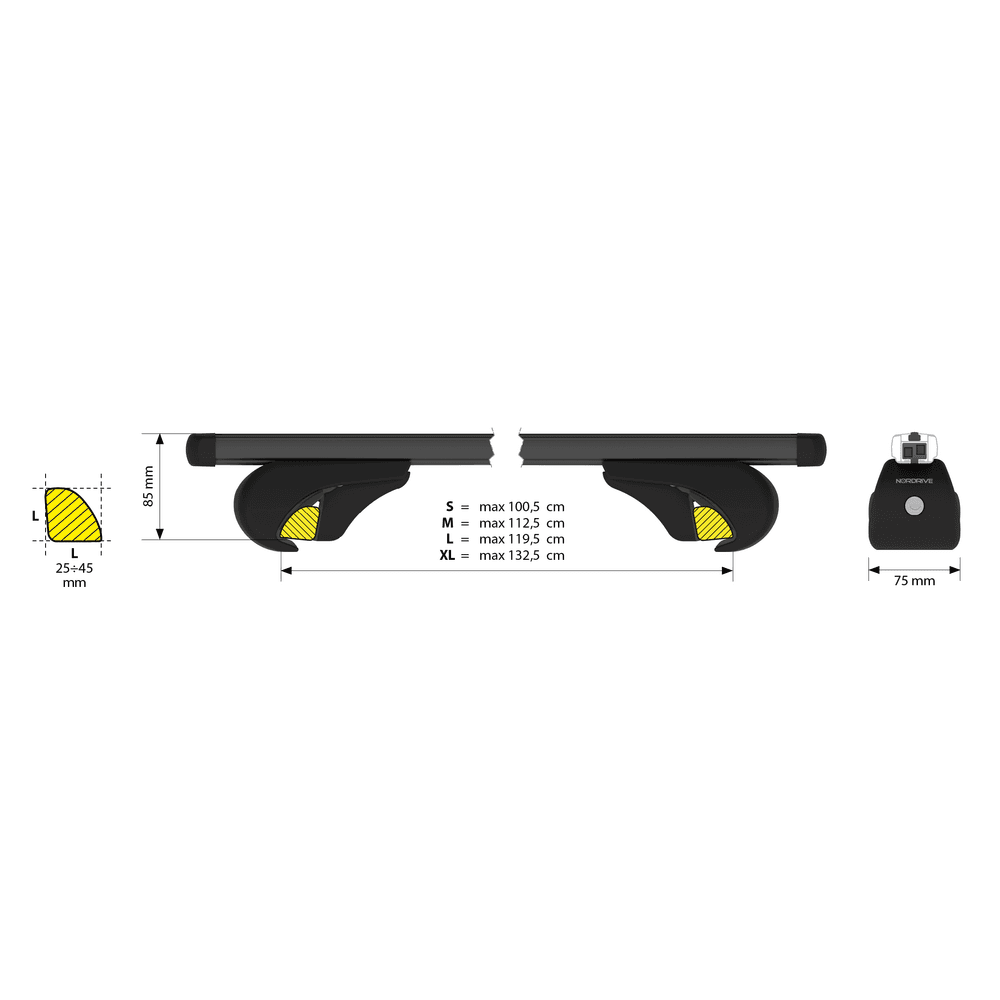 Strešný nosič Nordrive Helio Black Rail pre Volkswagen Passat Variant - railing (2005–2010)